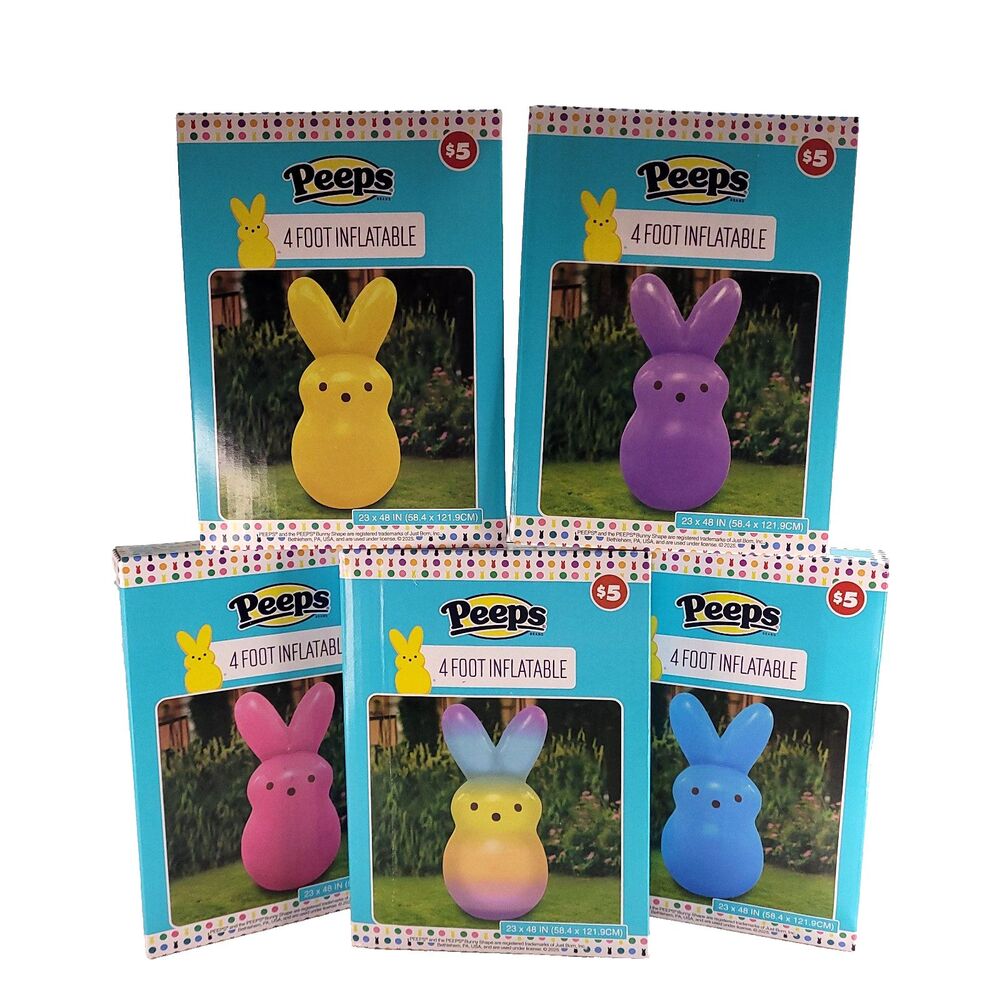 Peeps 4' Easter Bunny Inflatables COMPLETE Set 5 Rainbow Pink Blue Yellow Purple